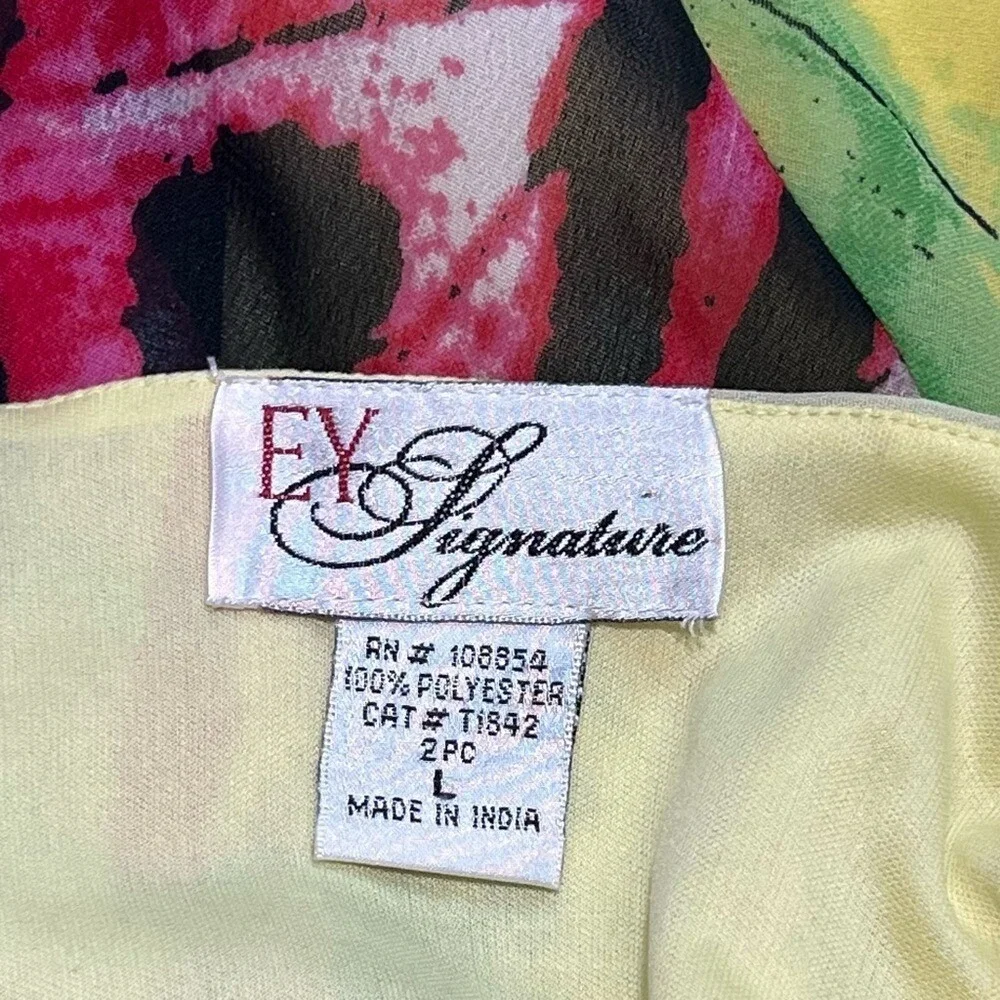 EY Signature Abstract Print Maxi Dress Colorful Sleeveless V Neck Flowy Size LG‎